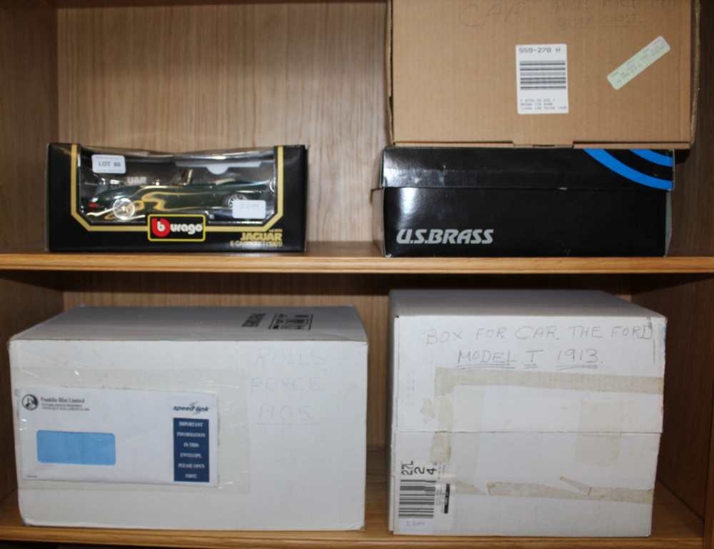 TWO SHELVES CONTAINING FIVE BOXED MODEL VEHICLES VARIOUS