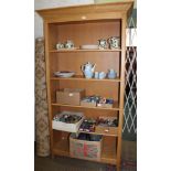 A SET OF MODERN QUALITY BEECH OPEN FRONT SET OF SHELVES, in excess of 6 feet high