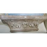 A DISTRESSED DECORATIVE FRUIT DECORATED DOOR MANTEL