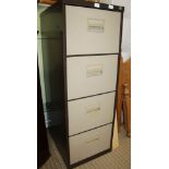 A TWO TONE STEEL FOUR DRAWER FREE-STANDING FILING CABINET (Key with Christian)