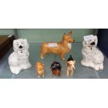 SIX VARIOUS POTTERY MODEL DOGS to include Beswick
