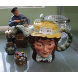 A DOULTON FIGURINE OF "THE LOBSTER MAN" together with; a Beswick teapot, metal mounted Doulton