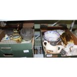 TWO BOXES CONTAINING A SELECTION OF DOMESTIC ITEMS VARIOUS, metal, glass and pottery, some from