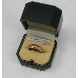 AN 18CT GOLD RING set with a diamond, engraved decoration, includes "M M", weight; 6.3g