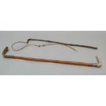 A SWAINE & CO. RIDING CROP together with a CHILD'S DRIVING WHIP with plaited leather lash (2)