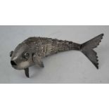 A CONTINENTAL SILVER RETICULATED FISH, inset glass eyes, 18cm, weight; 37g