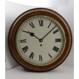 A 19TH CENTURY MAHOGANY FRAMED WALL CLOCK with plain enamelled dial, having 8-day fusee movement,