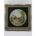A ROYAL WORCESTER PORCELAIN PLATE, hand painted with a Tewkesbury scene, signed "J.Allen", plate