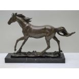 AFTER P.J. MENE AN EQUESTRIAN BRONZE "Cantering Horse", mounted upon a marble base, plinth 47cm x