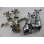 TWO PAIRS OF EARLY 20TH CENTURY PLATED BRASS BATH TAPS