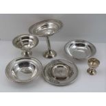 A COLLECTION OF STERLING SILVER SWEETMEAT DISHES, together with a comport, a small plate, egg cup,