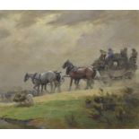 CECIL CHARLES WINDSOR ALDIN R.B.A. (1870-1935) "The Dusty Road", (Stage coach and four in hand