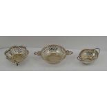 MAPPIN & WEBB A SILVER BON-BON BASKET, Birmingham 1912, together with TWO PIERCED SILVER NUT DISHES,