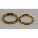 TWO 22CT GOLD PLAIN WEDDING BANDS, combined weight; 8.6g