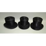 THREE TOP HATS; Lincoln Bennett size 55, J. Morgan of Dublin (hunting style) size 54 and A.J.