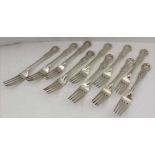 A SET OF TEN EDWARDIAN SILVER DINNER FORKS OF KINGS PATTERN, London 1905 (crested), combined
