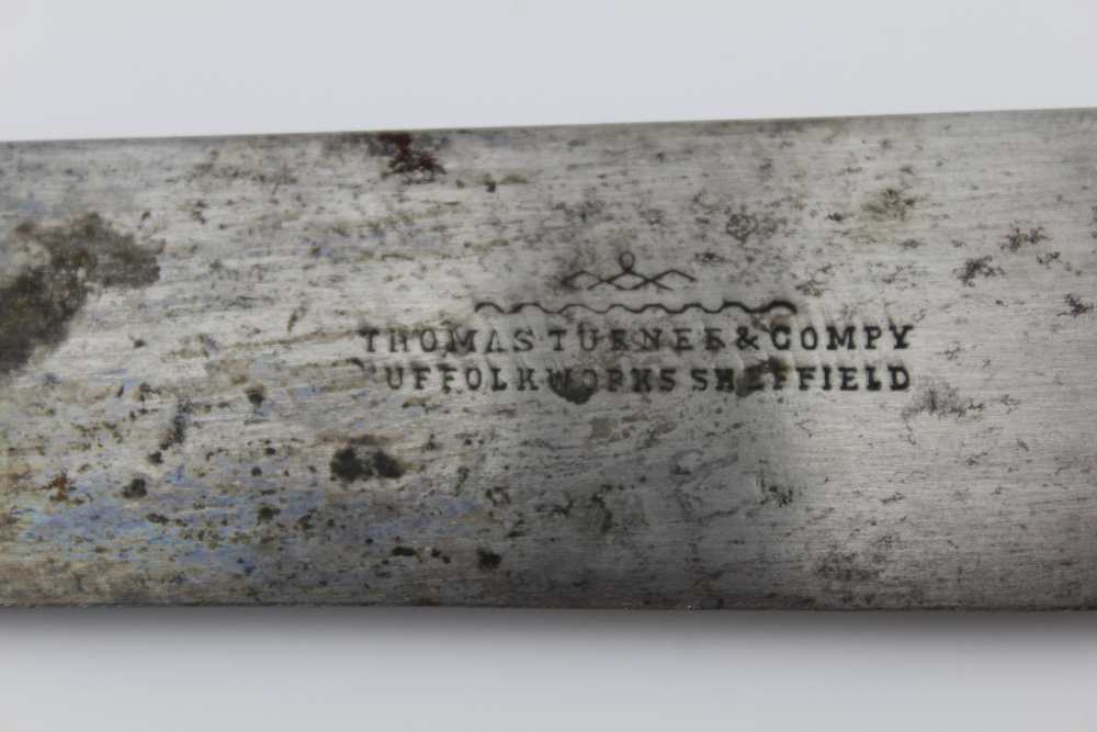 THOMAS TURNER OF SHEFFIELD A CASED MEAT & GAME CARVING SET, the handles carved bone to represent - Image 4 of 4