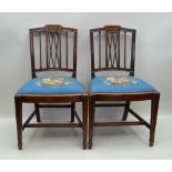 A PAIR OF 19TH CENTURY SHERATON DESIGN MAHOGANY SINGLE CHAIRS, with architectural back, having