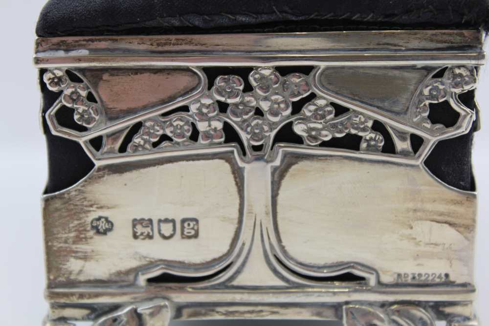 AN EDWARDIAN SILVER TABLE CASKET, of Art Nouveau form, tree design to the sides, raised on - Image 2 of 4