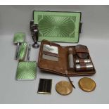 A COLLECTION OF DRESSING TABLE APPOINTMENTS comprising; an Art Deco style lady's powder compact
