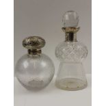A LATE VICTORIAN MAPPIN & WEBB CUT GLASS TOILET WATER BOTTLE, with silver collar, Sheffield 1897, of