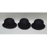 THREE BLACK BOWLER HATS; by G.W. King, Edinburgh (size 51), Doggarts (55) and Harry Hall (54) with