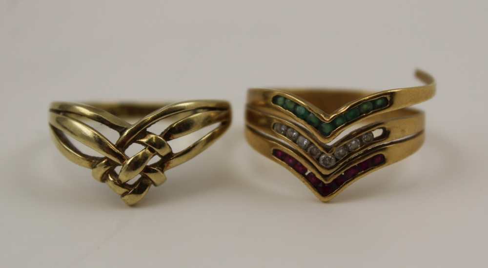 A SELECTION OF FIVE RINGS comprising; an 18ct gold buckle form ring, together with; a 9ct gold - Image 3 of 3