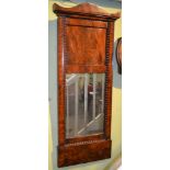 A 19TH CENTURY WALL MIRROR, flame mahogany panelled, with beaded decoration, contains early mirror