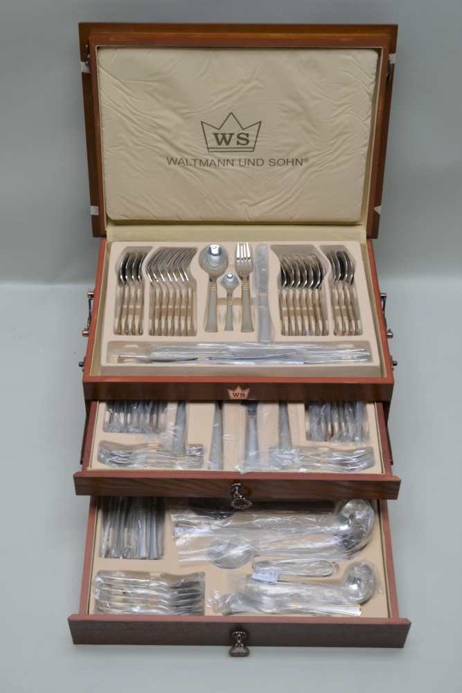 WALTMAND AND SOHN A CANTEEN OF CUTLERY FOR EIGHT PLACE SETTINGS, includes ladle etc in a polished