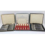 THREE CASED COLLECTIONS OF FLATWARE to include; a cased set of six silver spoons, British