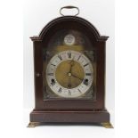 AN 'ELLIOTT' REPRODUCTION BRACKET CLOCK OF GEORGIAN DESIGN, mahogany case with brass top handle