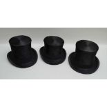 THREE TOP HATS; W. Macqueen & Co., Winkley & Sons size 51.5, Superior Manufacture of London size