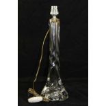A STRATHEARN ART GLASS TABLE LAMP BASE, clear with twist stem, embossed salmon seal mark to base and
