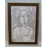 MID 20TH CENTURY EUROPEAN SCHOOL "Female Portrait", en grisaille oil on board, indistinctly