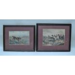 A PAIR OF PROBABLE LATE 19TH CENTURY STIPPLE LITHOGRAPHS, of hunting scenes, later hand coloured,