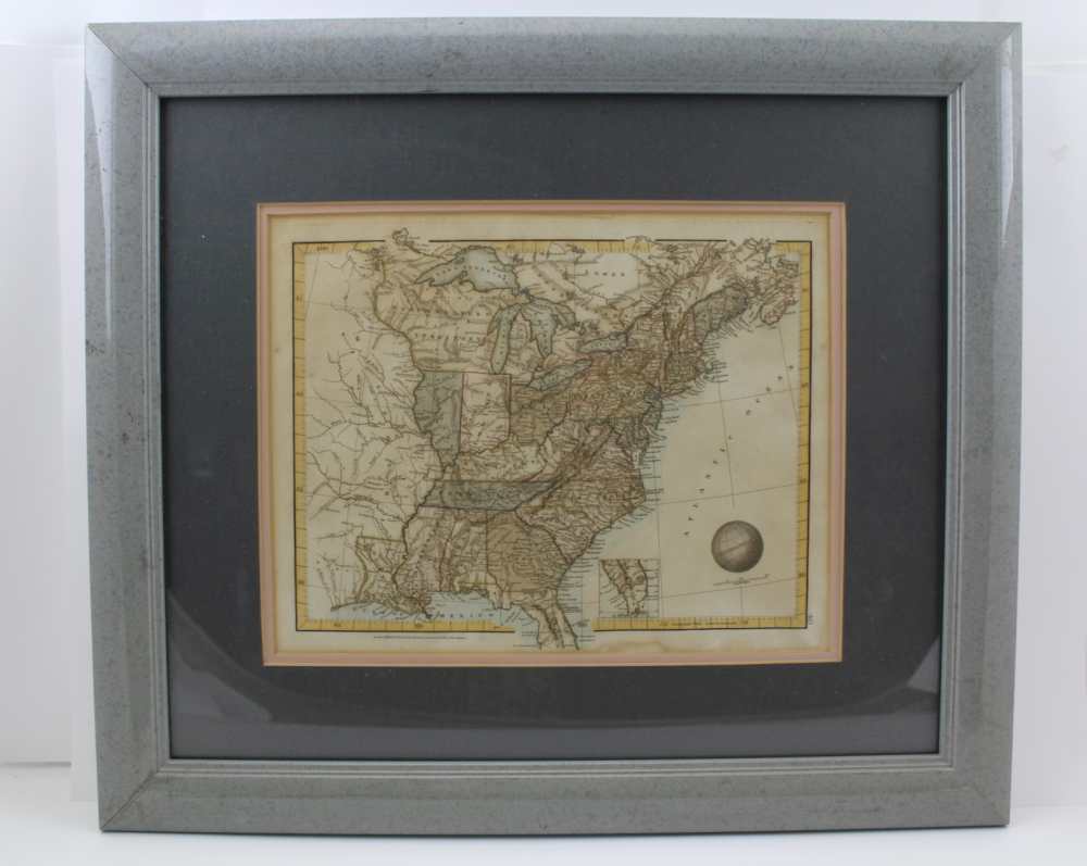 A 19TH CENTURY HAND COLOURED PRINT OF THE EASTERN UNITED STATES published in 1825, by "