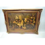JEAN EDELEY "The Monks Feast", oil painting on board, signed 70cm x 100cm, in ornate gilt frame