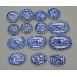 A COLLECTION OF FORTY-FIVE 19TH CENTURY MINIATURE POTTERY PLATES & PLATTERS, each blue & white