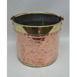 A LATE 19TH / EARLY 20TH CENTURY COPPER & BRASS SWING HANDLED LOG BIN, with decorative stud work,