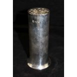 COOPER BROTHERS & SONS LTD A SILVER CASTER IN THE FORM OF A SHOTGUN CARTRIDGE, Sheffield 1973,