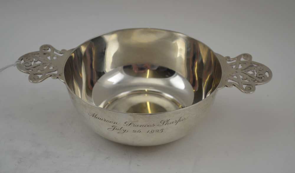 WILLIAM HUTTON & SONS LTD A SILVER WHISKY QUAICH, the shallow tasting bowl with two pierced handles,