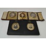 COLLECTION OF FIVE FAMILY PORTRAIT MINIATURES, photographic and painted, late 19th century and mid
