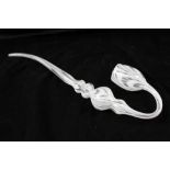 A NAILSEA STYLE GLASS PIPE, of hooked design with marbled white inclusions, 47cm