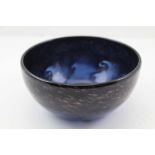 A STRATHEARN ART GLASS BOWL, blue swirl with aventurine inclusions, bears salmon seal mark to