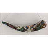 AN AFRICAN BEAD WORK SHEATHED COW HORN, with triple strand bead work strap (possibly Burundi) 42cm