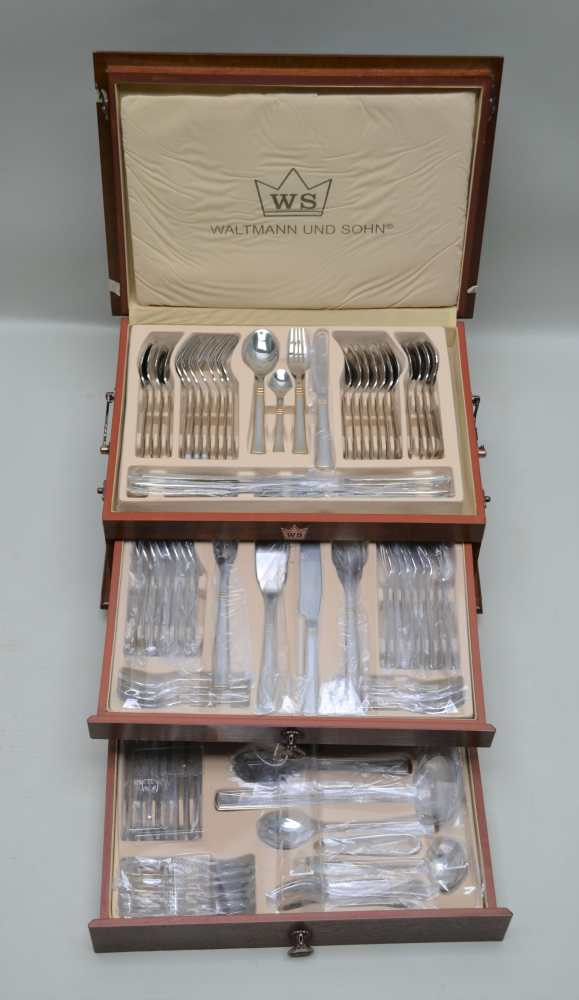 WALTMAND AND SOHN A CANTEEN OF CUTLERY FOR EIGHT PLACE SETTINGS, includes ladle etc in a polished