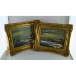 RAISER "Dutch Winter Scenes", (figures skating), a pair of oil paintings on panel, signed, 18cm x
