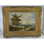 G.L. FRANKLIN "View near Littlehampton", figure in a landscape, oil painting on canvas, signed, 24cm