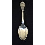 J.A. RESTALL & CO A SILVER PRESENTATION SPOON, the terminal cast with a bulldog head and the text "