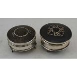 TWO EARLY 20TH CENTURY SILVER & TORTOISESHELL RING BOXES, of circular form with hinged covers,